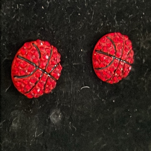0.5” round red druzy filled basketball stud earrings - Picture 5 of 16